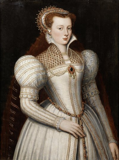 Portrait of a Lady, Half-Length, in White Bejewelled Dress and Headdress by Circle of Frans Pourbus the Younger